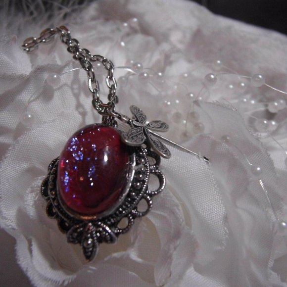 DRAGONS BREATH FIRE OPAL STONE NECKLACE DRAGONFLY - Picture 10 of 12